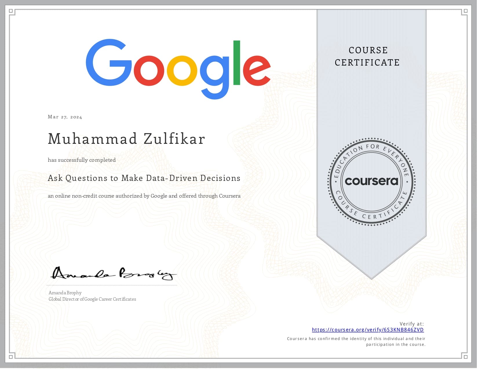 Google Data Analytics Professional Certificate: Ask Questions to Make Data-Driven Decisions